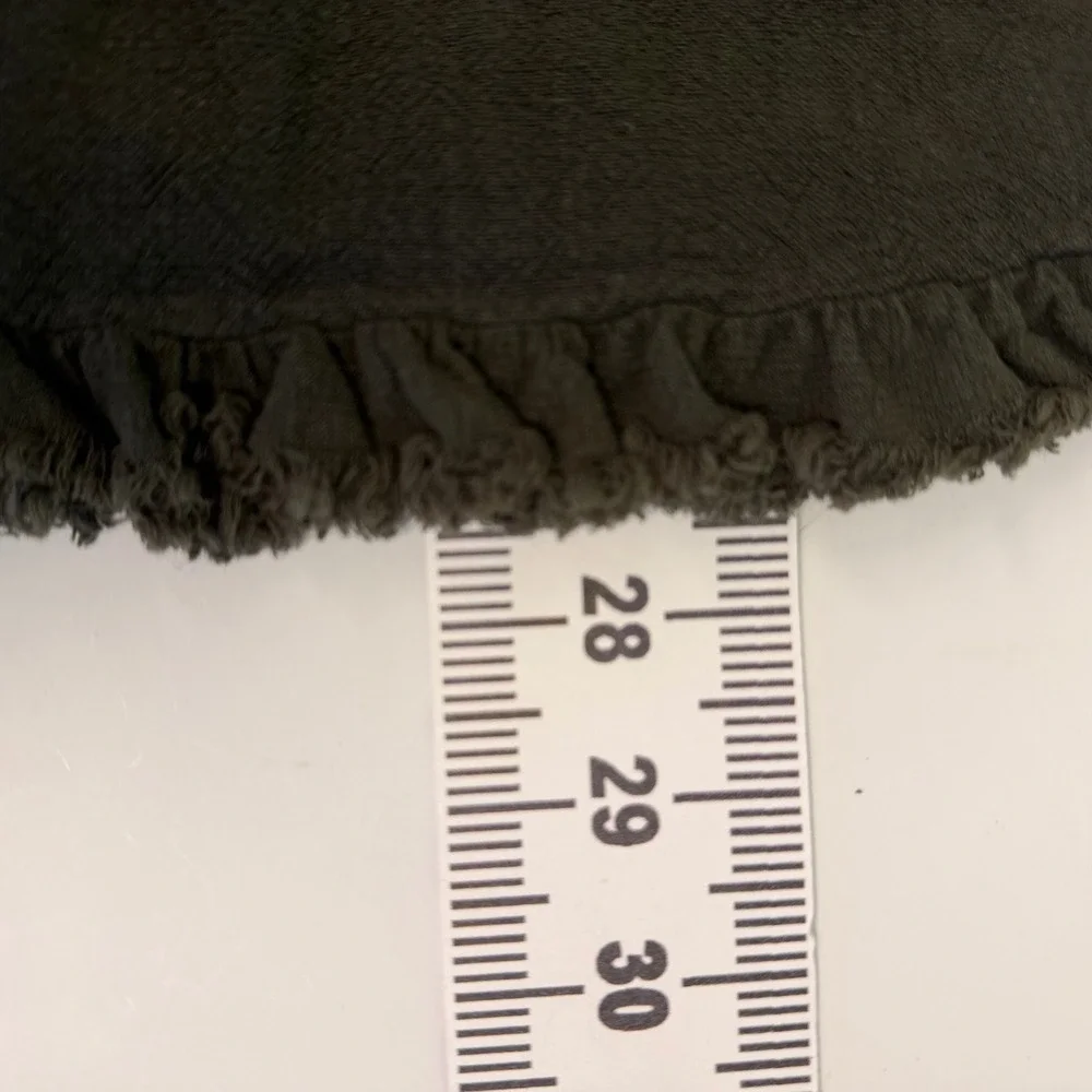 Umgee Womens L Top Shirt Olive Green Floral Embroidered Linen Blend Fringe - Picture 6 of 7